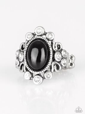 Noticeably Notable Western Paparazzi Black Onyx Vintage-Style Silver Ring